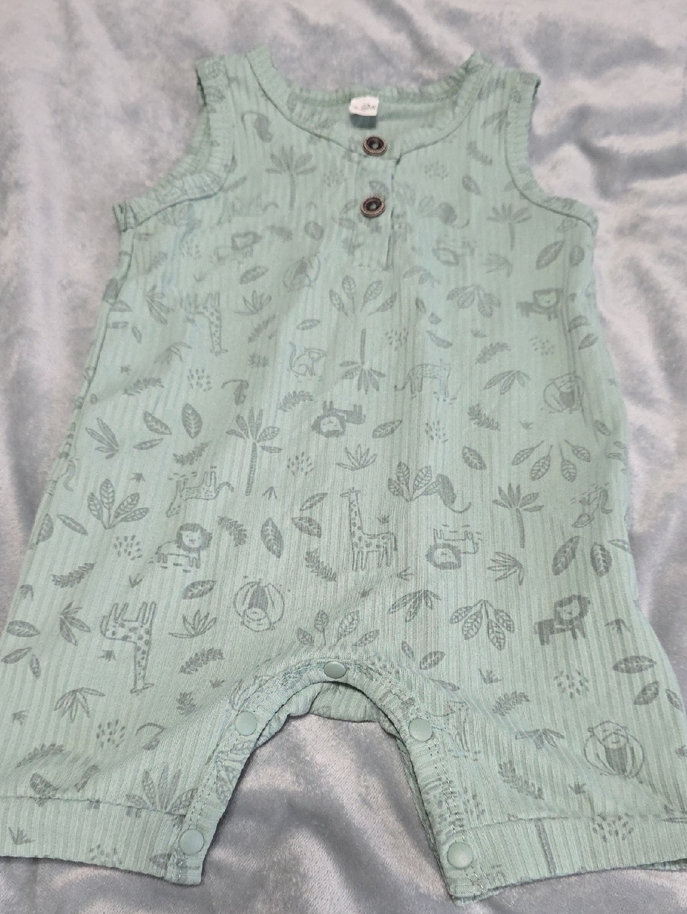 Mint Green Baby Romper with Safari Print